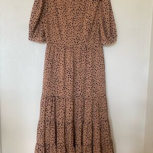 BB Dakota Brown Long Sleeve Polka Dot Dress